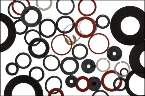 Background from rubber, plastic, metal seals for sanitary uses